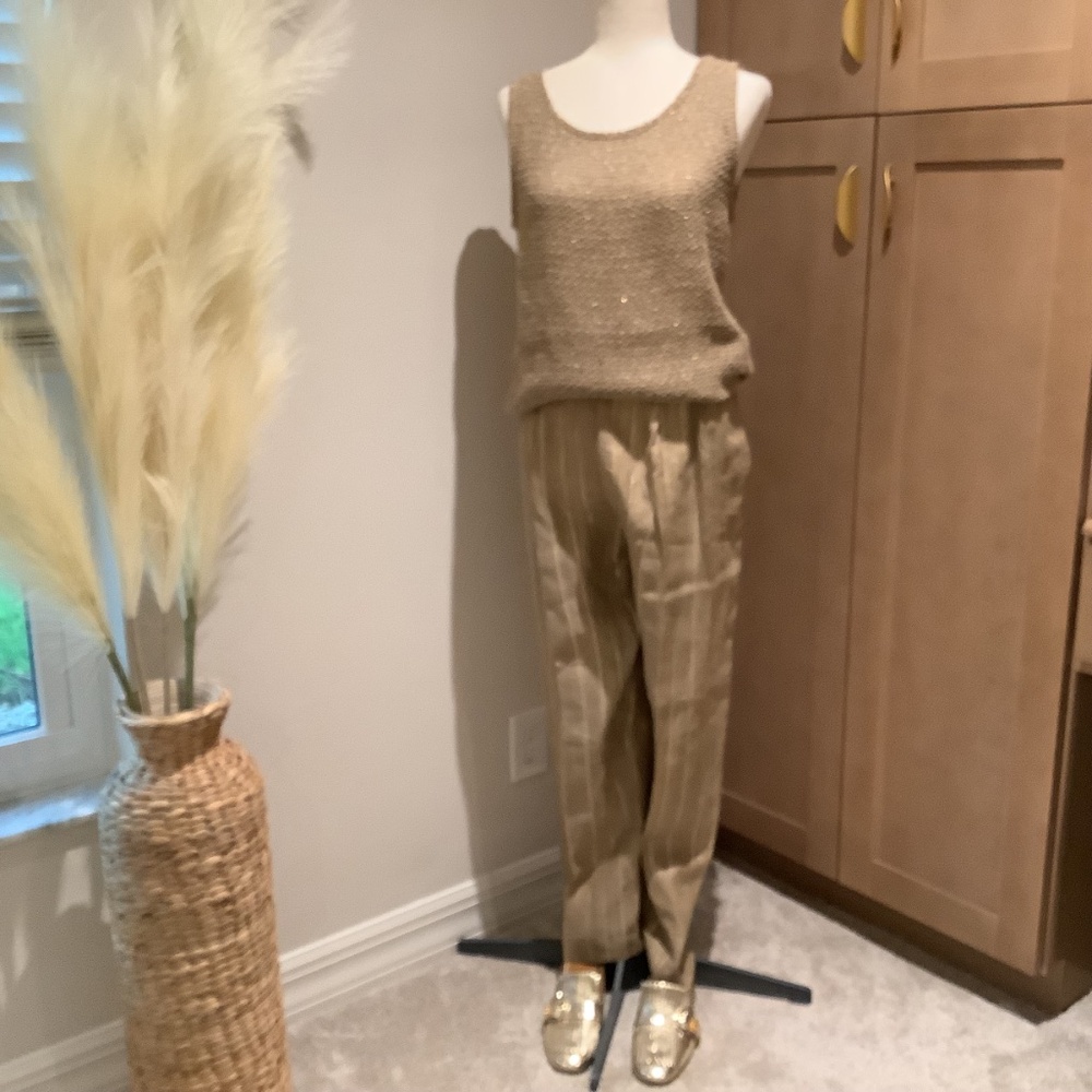 Rickie Freeman for Teri Jon 3-Piece Linen Metallic Casual Pant Suit Set, Size 12 - Picture 3 of 16